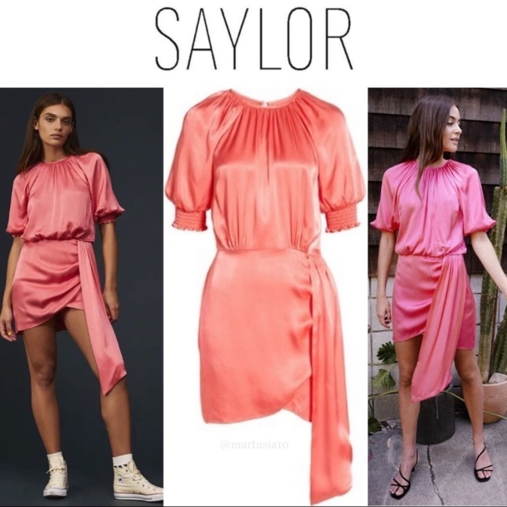NWT Saylor Melon Pink Zulu Puff Short Sleeve Mini Dress Women’s Large L v6x